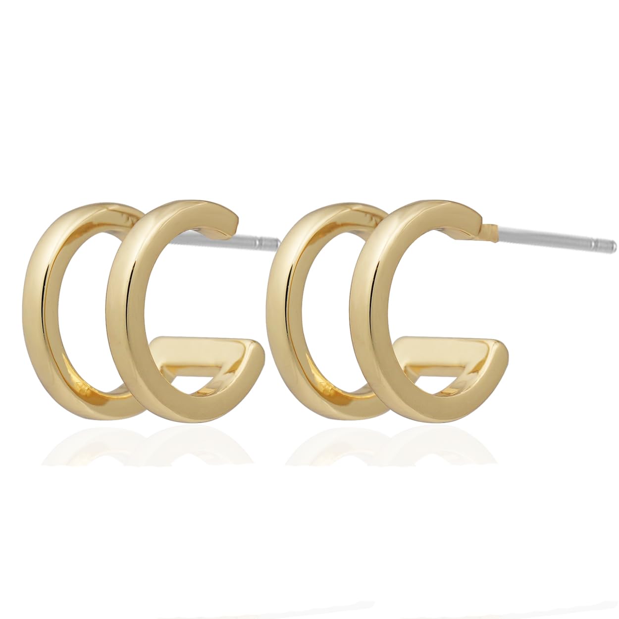 Obidos 14K Gold Plated Double Huggie Hoop Earrings for One Hole | Illusion Stud Earrings for Women