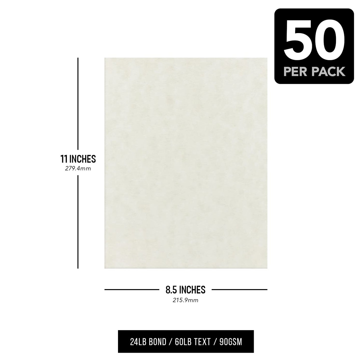 Natural Parchment Paper – Great for Certificates, Menus and Wedding Invitations | 24lb Bond / 60lb Text / 90GSM | Writing, Copy, Printing – 8.5 x 11 Letter Size Paper | 100 Sheets per Pack