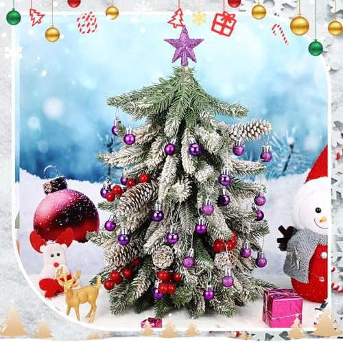 RoundFunny 25 Pcs Mini Christmas Balls Ornaments Set 0.79 Inch Christmas Day Ball Topper Star Tree Hanging Ornaments for Party Decoration(Purple)