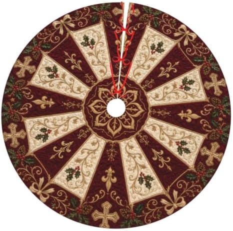 Christmas Cross Christmas Tree Skirt Xmas Tree Skirt, Winter Christmas Tree Mat for Home Party Holiday Indoor Outdoor Decorations