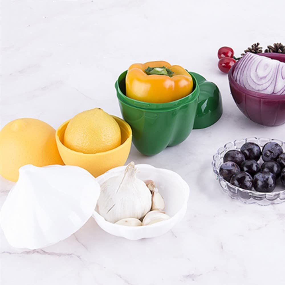 Vegetable and Fruit Storage Containers for Fridge, 5 Pcs BPA Free Reusable Food Saver - Tomato, Avocado, Onion, Lemon Keeper Holder - Refrigerator Vegetable Crisper