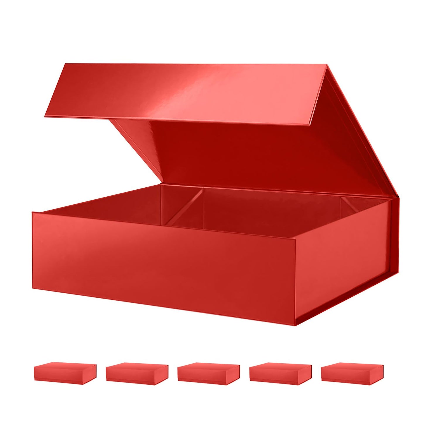 PACKHOME Mothers Day 6 Large Gift Boxes 13.5x10x3.5 Inches, Sturdy Shirt Boxes with Magnetic Lids for Multiple Occasions (Glossy Red)