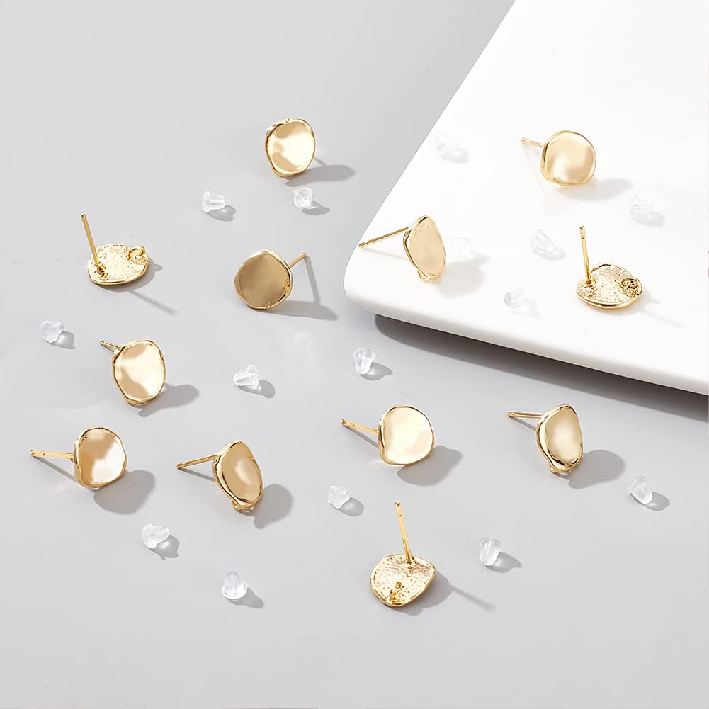 BENECREAT 12PCS 18K Gold Plated Earring Studs with Vertical Loops, 40Pcs Plastic Ear Nuts for DIY Jewelry Making