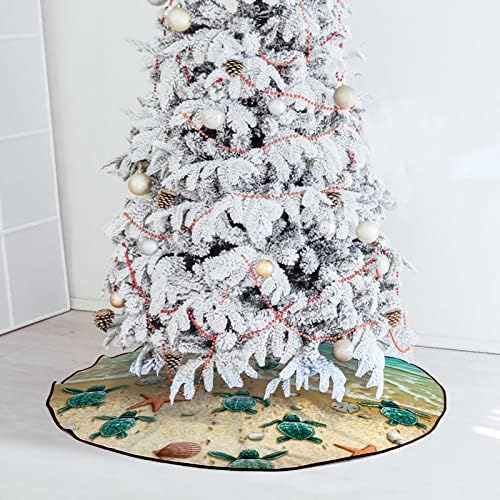 M YESCUSTOM Sea Turtle Summer Tree Skirt Beach Xmas Tree Mat Starfish Conch Shell Farmhouse Rustic Party Home Decoration Holiday Indoor Outdoor Ornaments 36 Inches