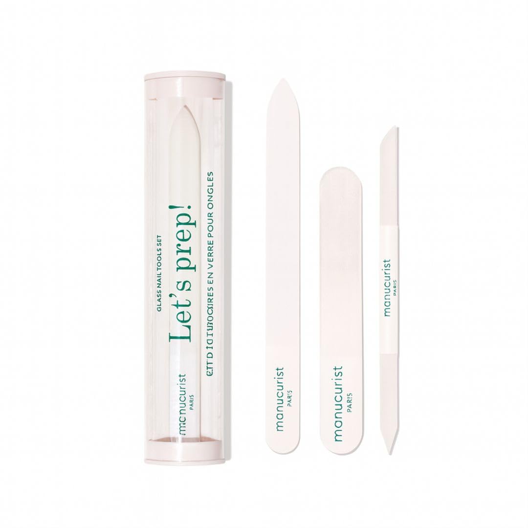 Manucurist Glass Nail Accessory Trio – Exclusive Tube Set with a Glass Nail File, Buffer, and Cuticle Pusher – Nail Care Accessories - Manicure Tools Set - Nail Tools - Gifts for Women