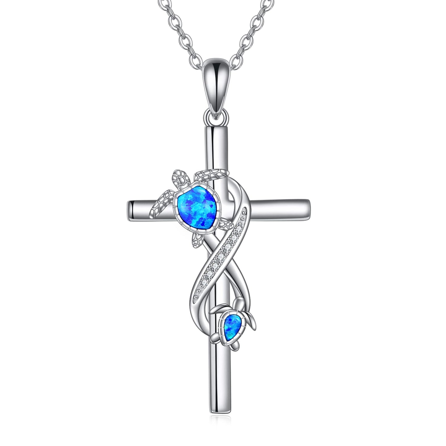 POPLYKE Turtle necklace Sterling Silver SeaTurtle Necklace for Women Cross NecklaceMother's Day Gifts, Blue