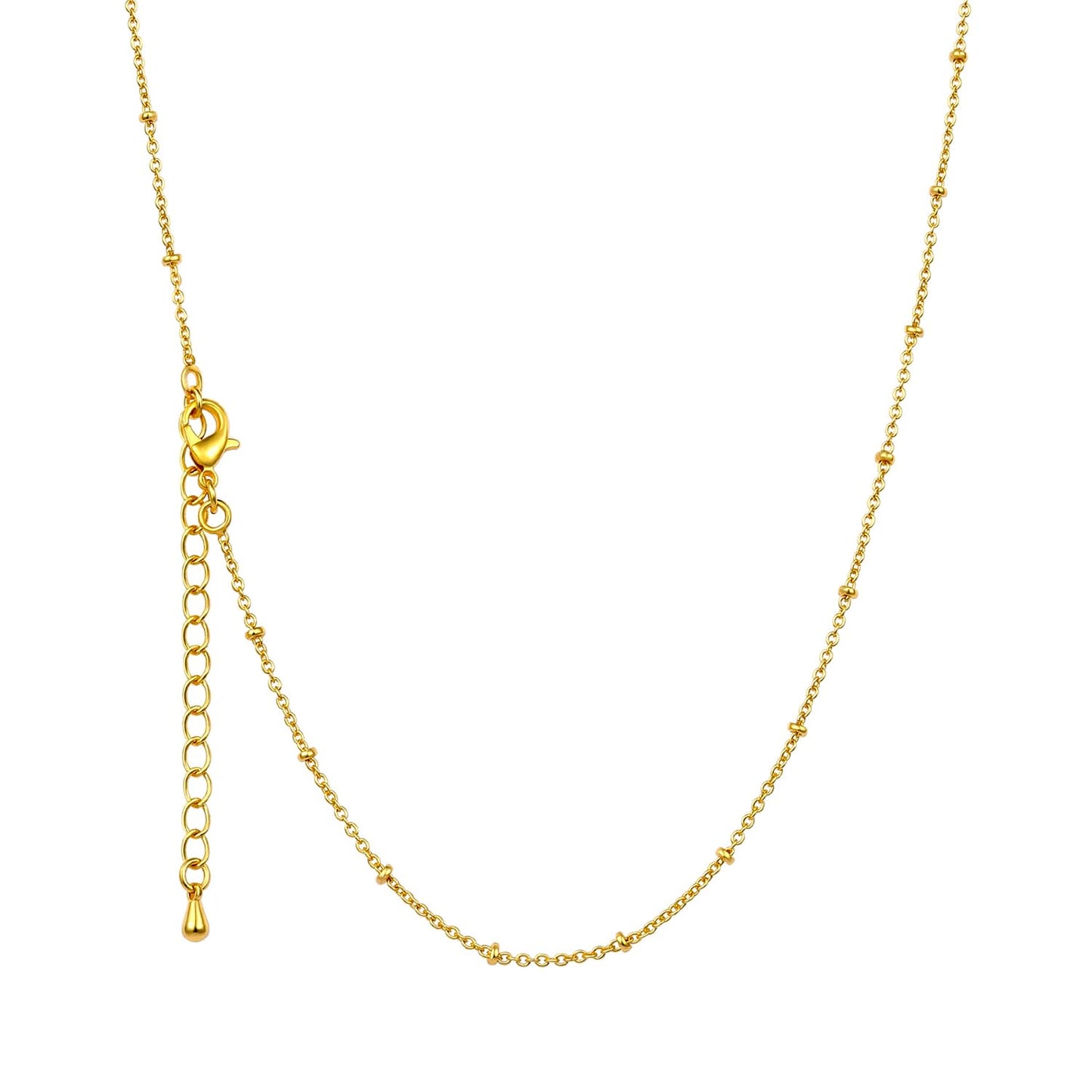 MAIKERDER 14K Gold Plated Thin Satellite Chain Necklace for Women Minimalist Dainty Simple Gold Beaded Necklaces Non Tarnish 18 Inches