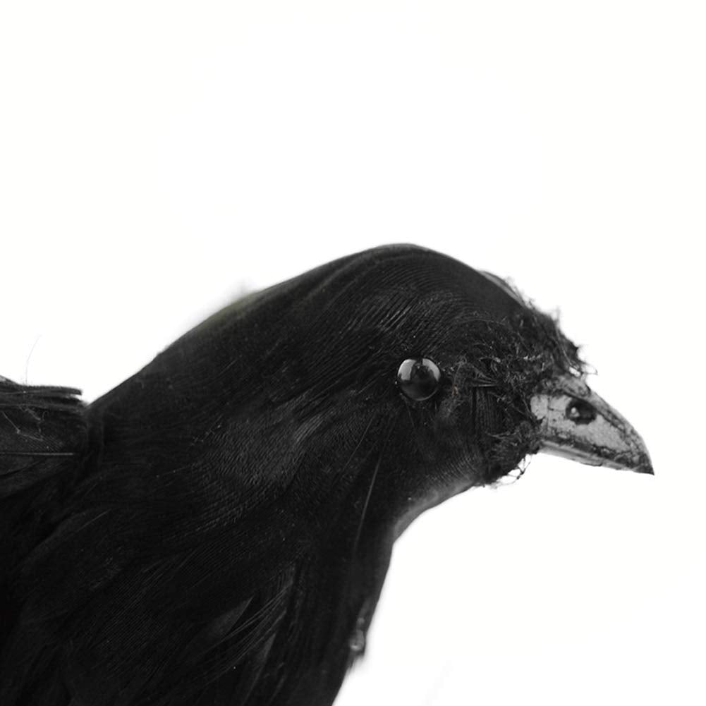 Fashionwu Realistic Crows Halloween Handmade Crow Prop Feathered Black Raven Scene Birds Decoration - 2pcs, 6.3in