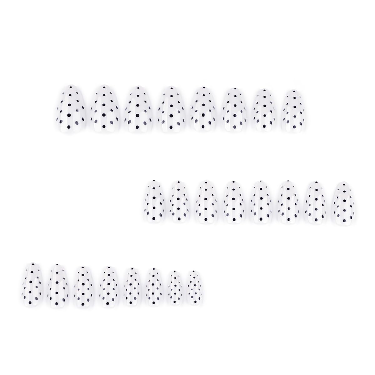 SYPAFG Medium Almond Press on Nails - White Polka Dot with Black Dots, Full Cover Glossy Fake Nails 24PCS for Women