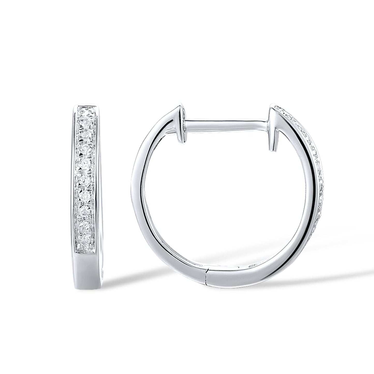 Santuzza 10K White Solid Gold Genuine Diamond Dainty Huggie Hoop Earrings for Women