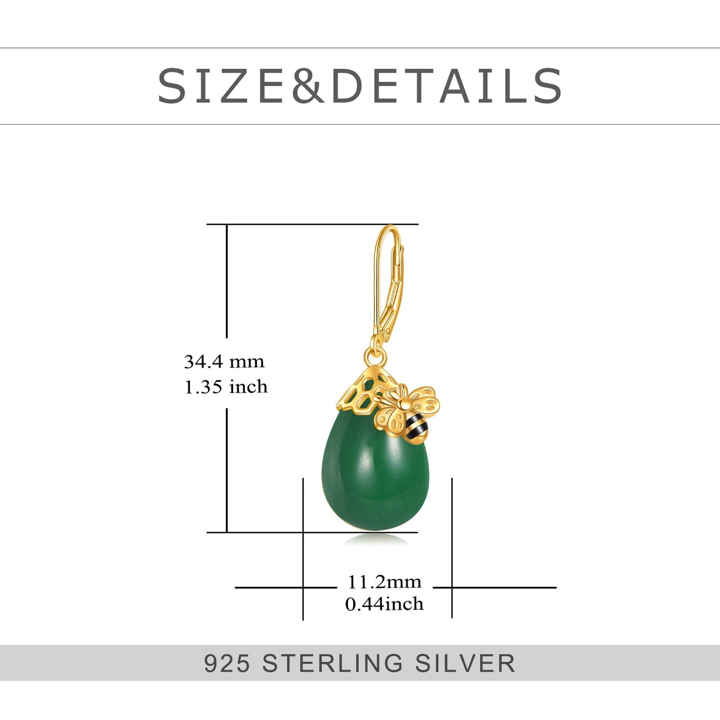 TIGERRIDER Bee 925 Sterling Silver French Clasp Earrings Jade Pendant Jewelry Gift for Women