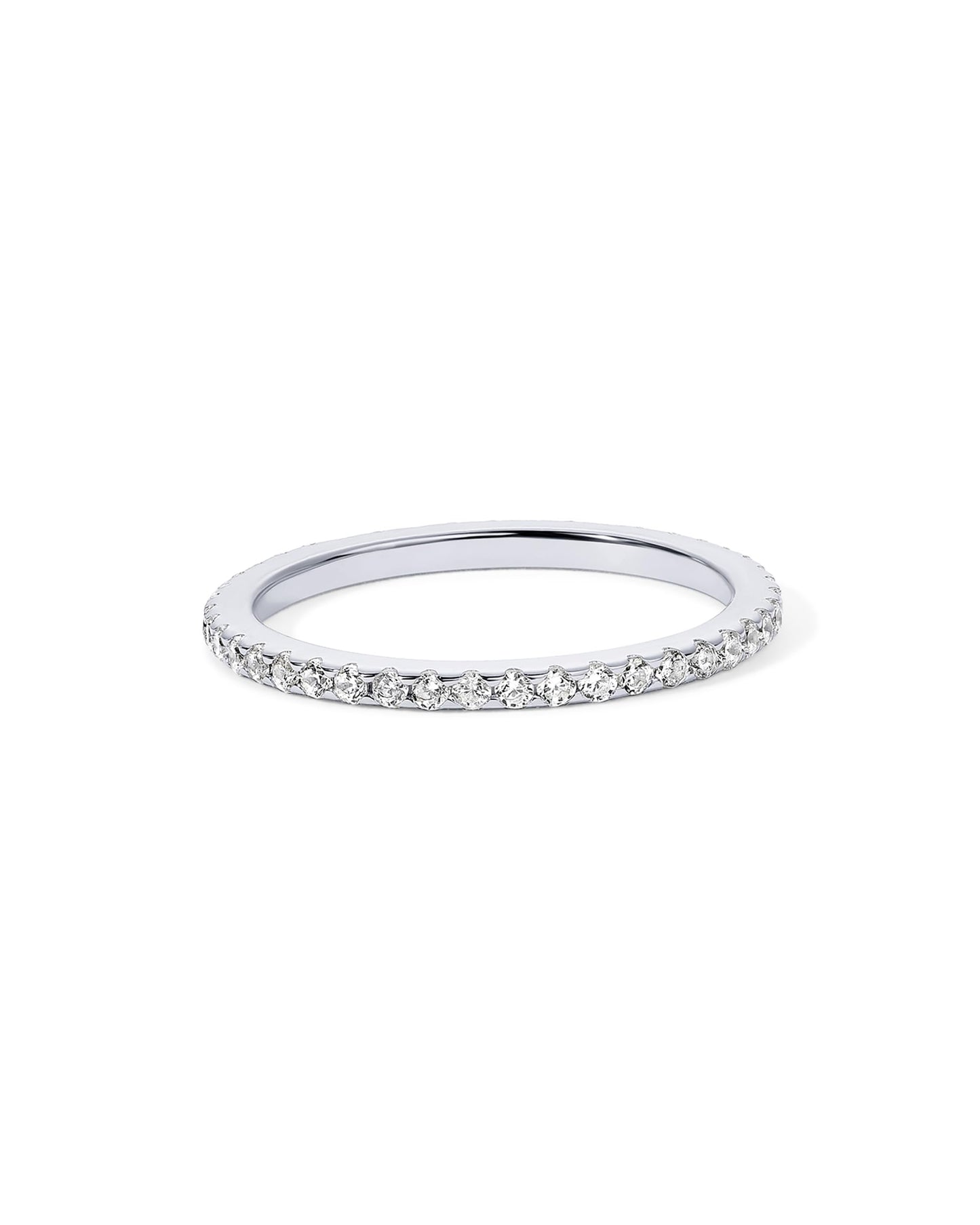 PAVOI Rhodium Plated 925 Sterling Silver Stackable CZ Ring for Women | Thin Band for Stacking | Simulated Diamond Eternity Wedding Band | Size 7