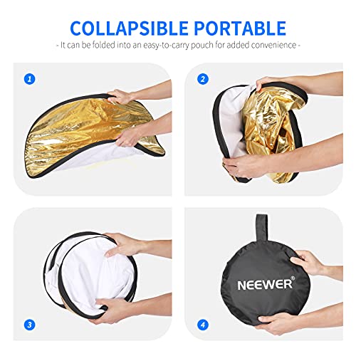 NEEWER 22 Inch/60 Centimeter Light Reflector Light Diffuser 5 in 1 Collapsible Multi Disc with Bag - Translucent, Silver, Gold, White, and Black for Studio Photography Lighting and Outdoor Lighting - size: 60cm