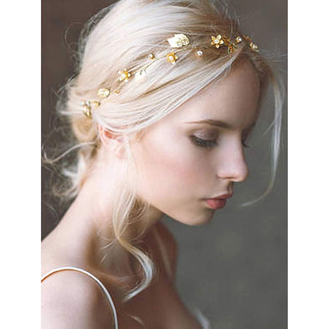 Yean Bride Wedding Hair Vine Headband Gold Leaf Bridal Accessories for Women