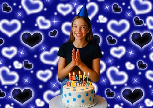 Blue Heart Early 90s Backdrop Blue Heart Old School 90s Valentine's Day Birthday Party Backdrop Graduation Party Photo Backdrop Happy Birthday Background 7x5ft - size: purple