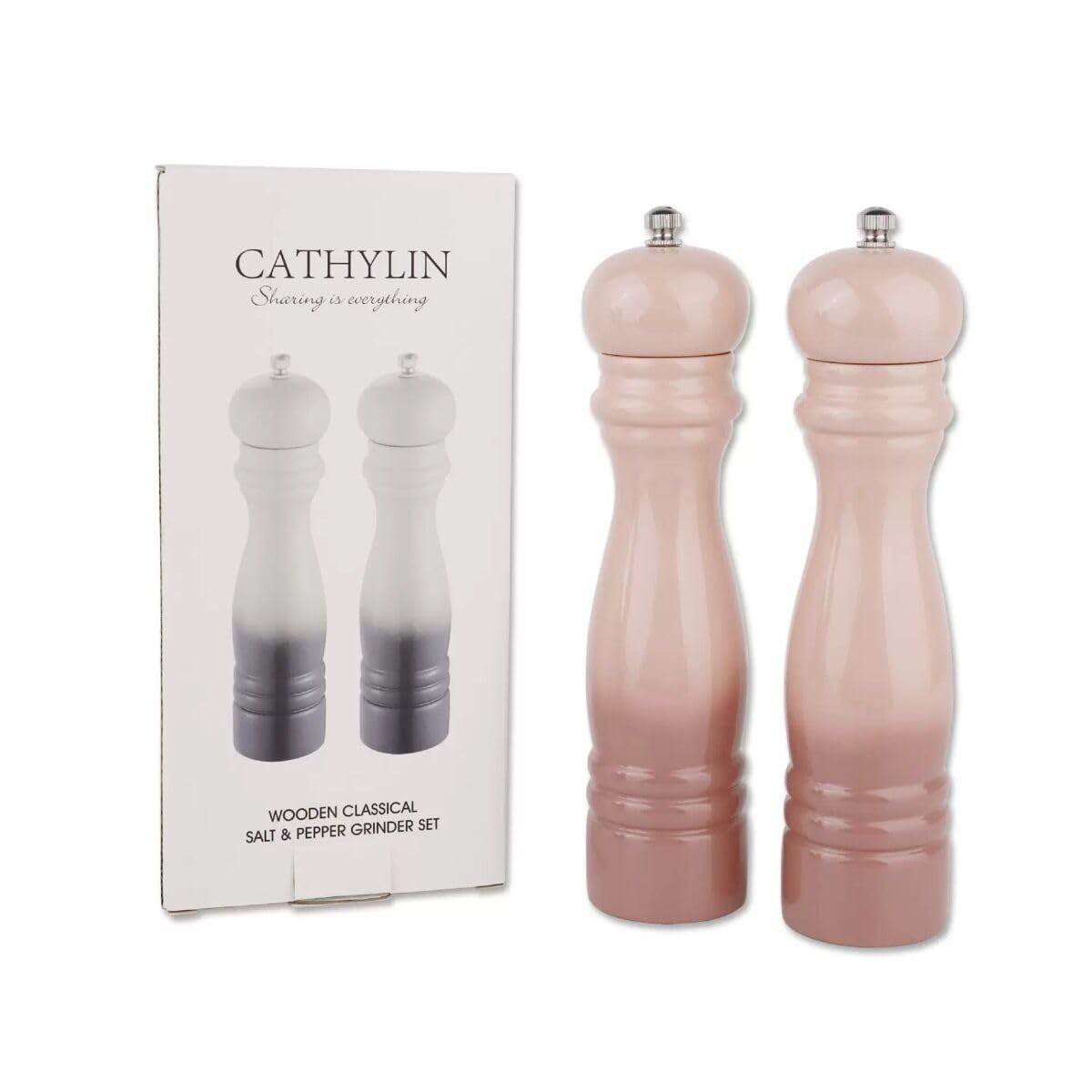 Salt and Pepper Grinder Set, 8.5 Inch, Pink/Grey Gradient Classical Design, 2-Piece (Pink)