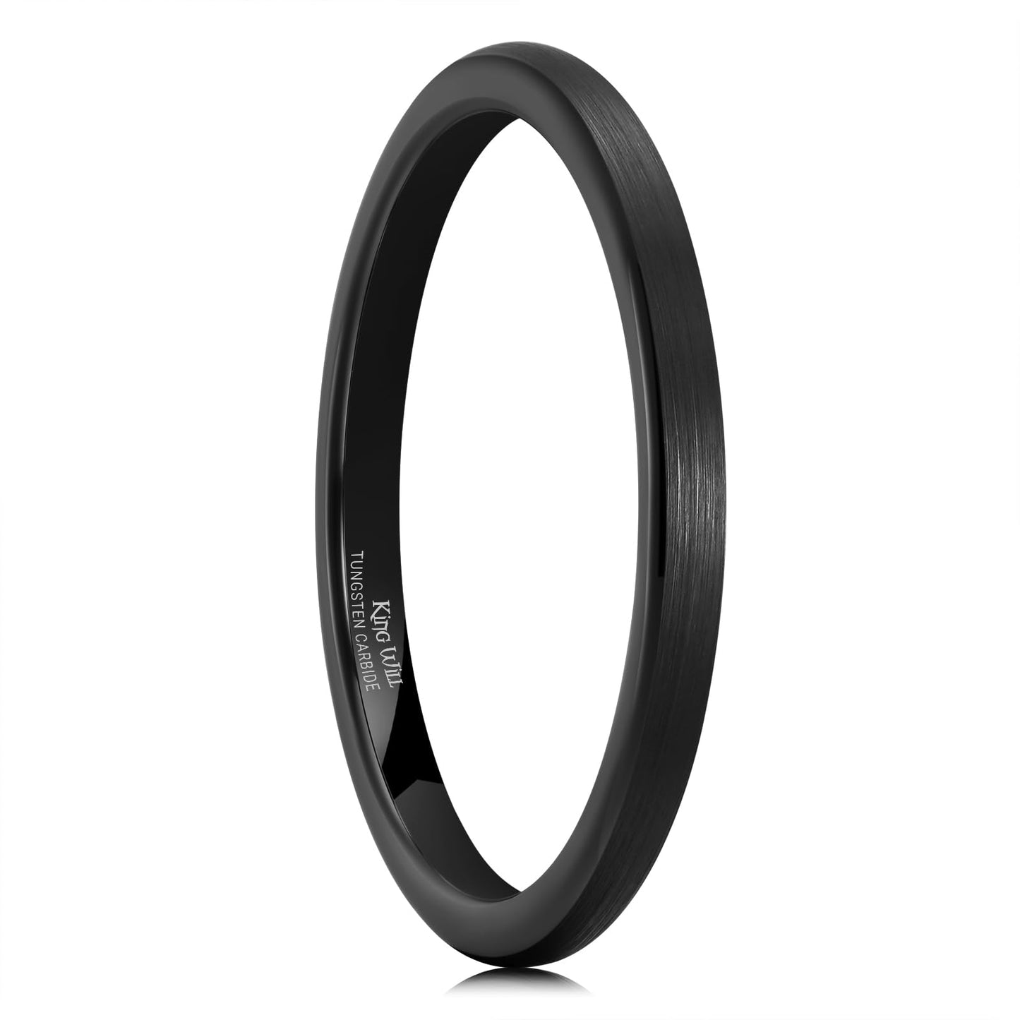 King Will 2mm Black Wedding Band for Men Women, Domed Brushed Tungsten Pinky Rings for Men, Comfort Fit, Durable, Size 10.5