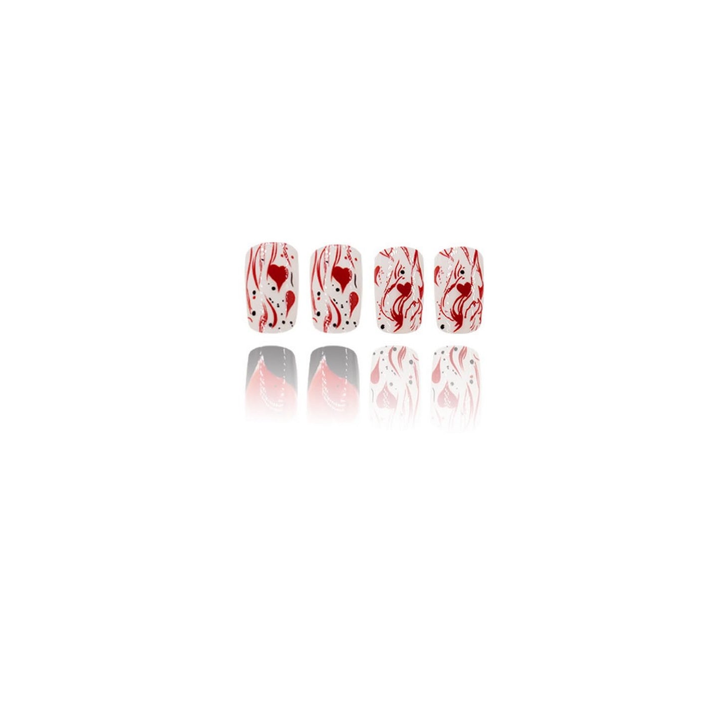 Valentine's Day Press on Nails Medium Length Fake Nails Black White Stick on Nails with Glossy designs Acrylic Nails Heart Love Stripe False Nails Full Cover Glue on Nails for Women 24pcs