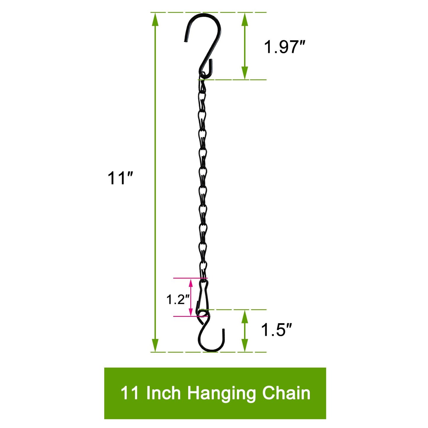 Sersberg Chain for Hanging Plants,11 Inch Black Hanging Chain, Small Hanging Basket Chain Kits with Hooks for Bird Feeder Hanging Basket Extender Porch Wind Chime (Black, 11 Inch-6PCS)