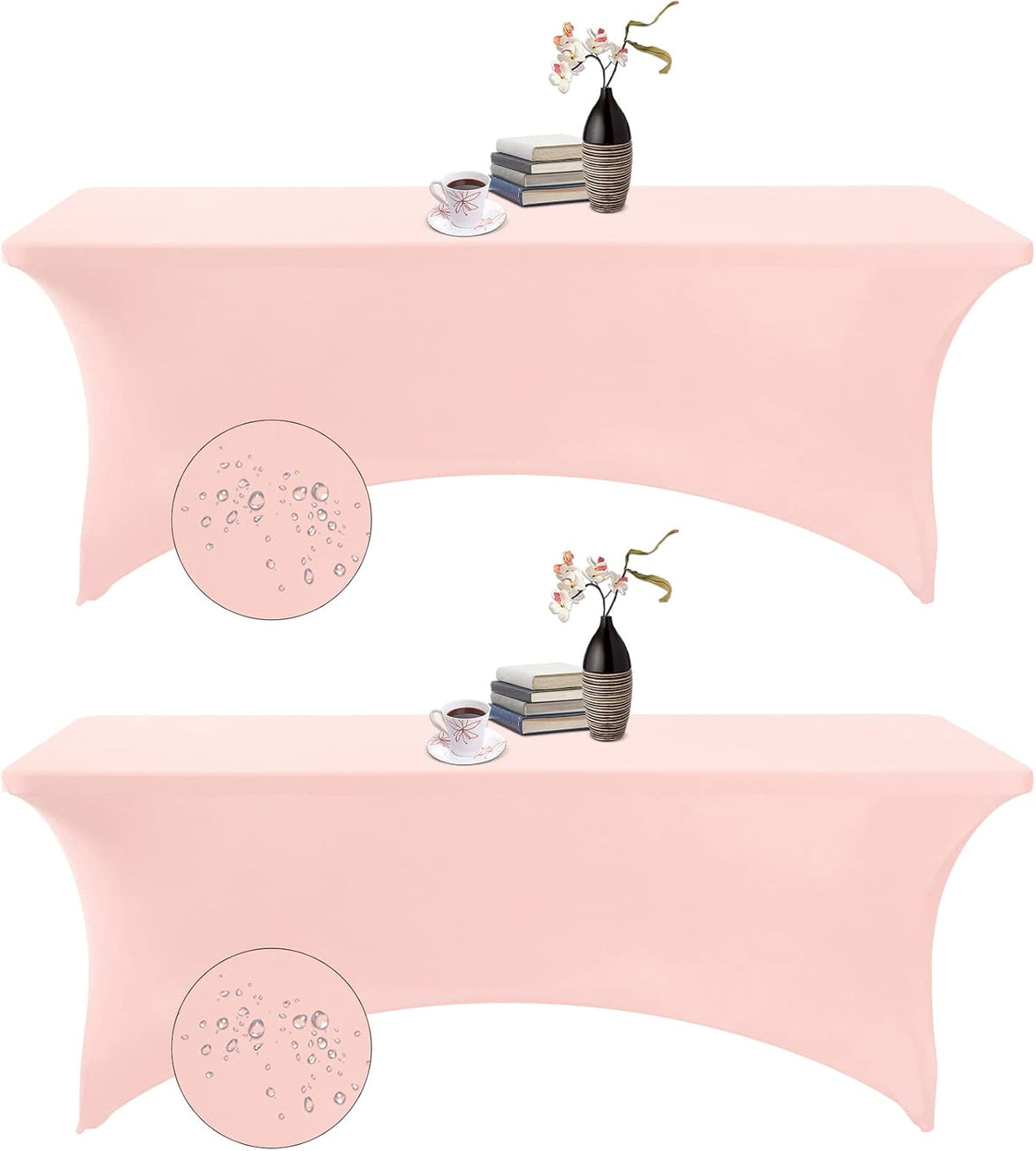 2Pack Spandex Waterproof Table Covers 8ft，Spandex 8ft Waterproof Table Cover for Party,Wedding, Banquet, and Events(Blush Pink)