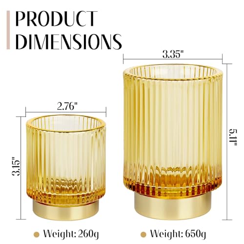 Makeup Brush holder Organizer, Crystal Glass Toothbrush Holders, Striped Make Up Brush Holder for Vanity, Pen Holder for Desk, Vase -Gold (S+L) - color: Glod