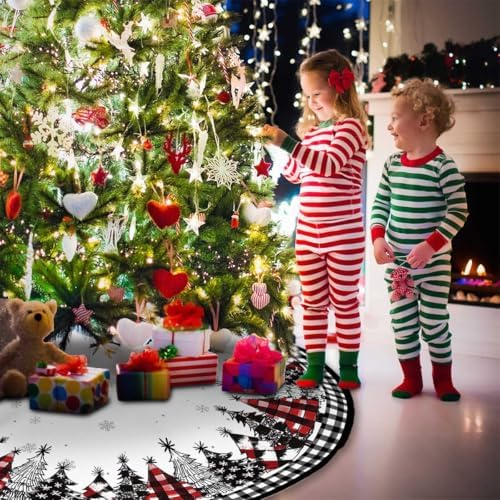 Christmas Tree Skirt 48inch Black Buffalo Plaid Farmhouse Decor
