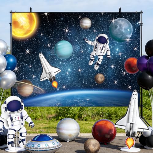 AIBIIN 7x5ft Outer Space Photo Backdrop Universe Planet Star Galaxy Astronaut Rocket Photography Background Kids Boy Birthday Party Decorations Banner Photo Props - size: 7x5ft