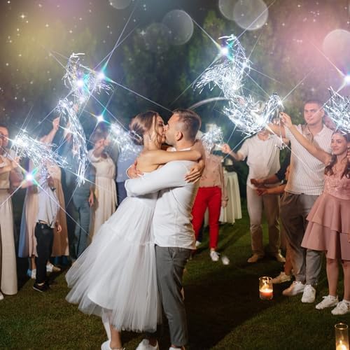 48 Pcs Lighted Wedding Wands LED Tinsel Wands Streamers Wedding Sparklers Send Off Light Sticks for Reception Birthday Exits Baby Shower Concert Christmas Party Favors(Silver)