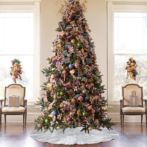 Poise3EHome Silver Christmas Tree Skirt, 36 Inch Sequin Tree Skirt