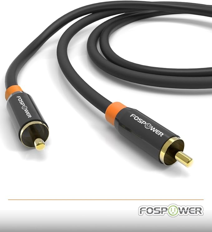 FosPower Digital Audio Coaxial Cable [24K Gold Plated Connectors] Premium S/PDIF RCA Male to RCA Male for Home Theater, HDTV, Subwoofer, Hi-Fi Systems - 6ft