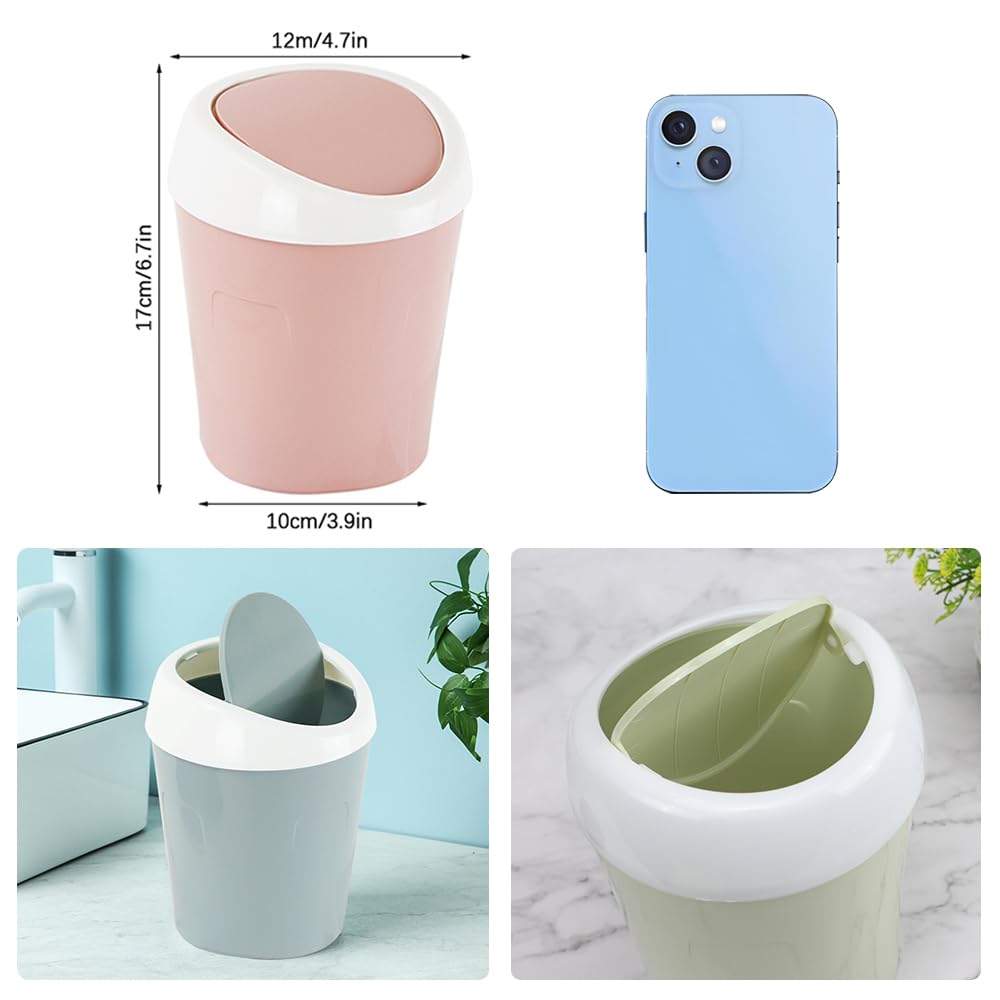 SITAKE Mini Swing Lid Desktop Trash Can, Blue + Green + Pink, Plastic, 3 Colors, 180 Count