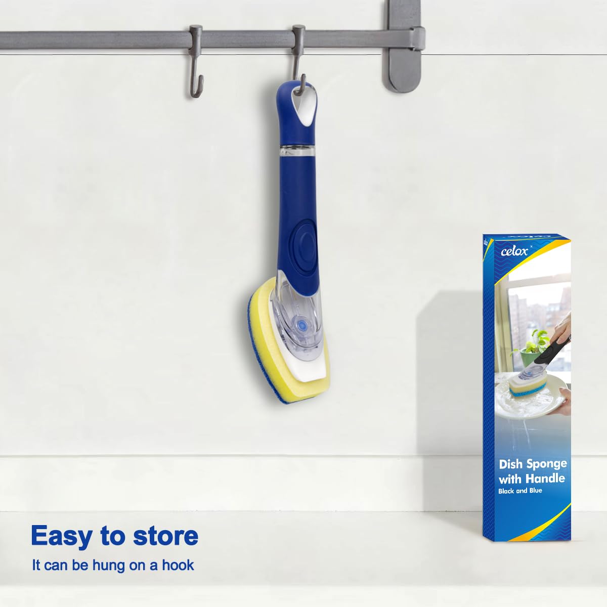 CELOX Dish Wand for Kitchen Sink, Dish Scrubber with Soap Dispenser