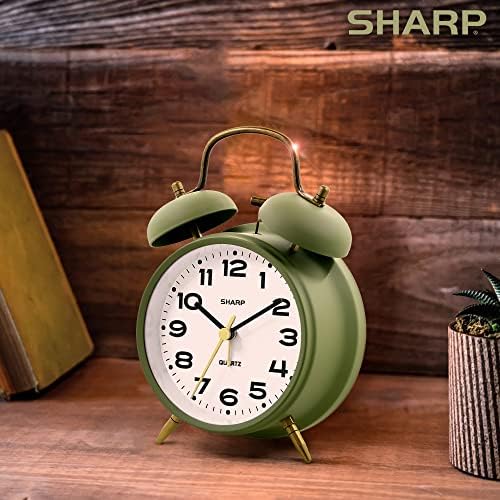 Sharp Twin Bell Alarm Clock for Heavy Sleepers, 4-Inch, Matte Sage