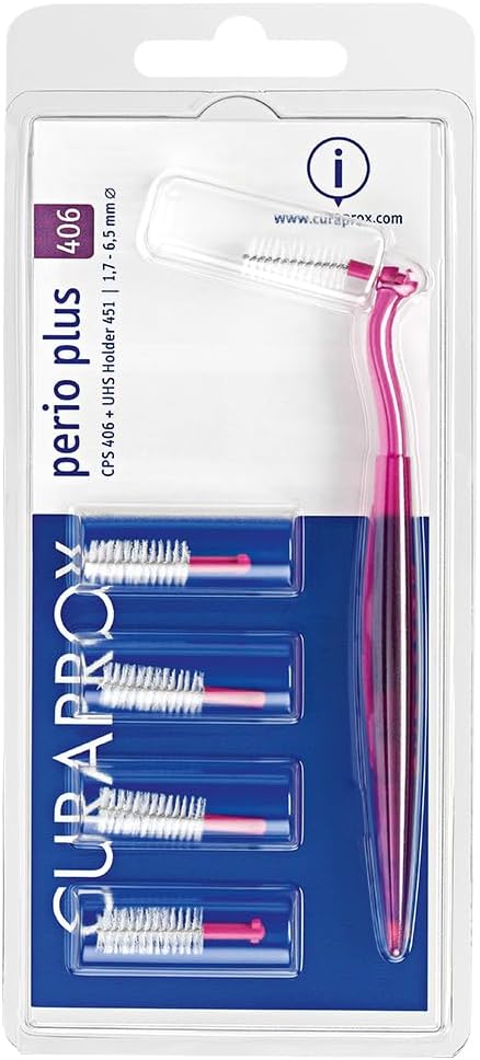 Curaprox Interdental Brush Set CPS 406 Perio – for Larger Spaces & Sensitive Gums | Includes 5 Brushes & Angled Holder for Precise Cleaning | Swiss Made