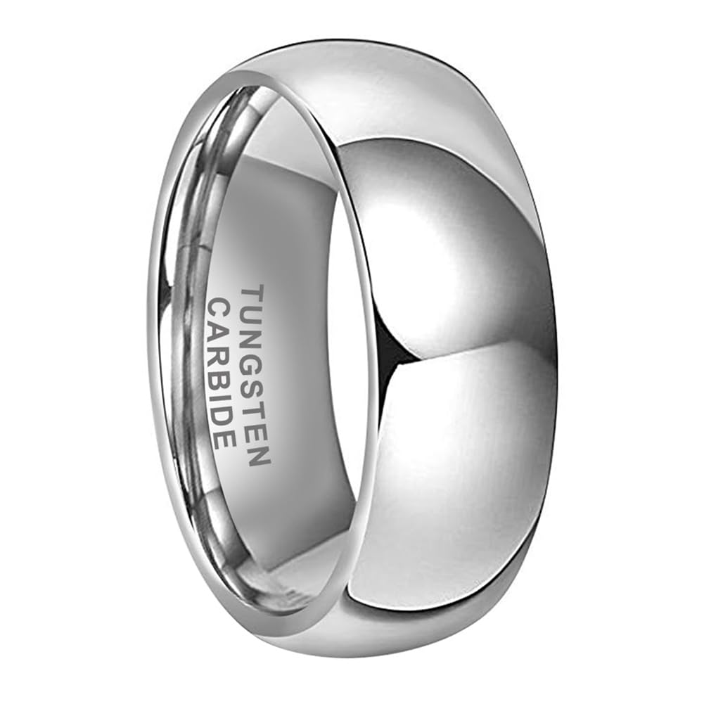 TUTISS 8mm Tungsten Rings for Men Women Engagement Wedding Bands Domed Polished Comfort Fit Size 9