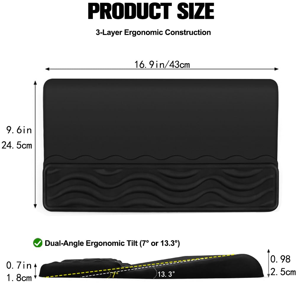 TCOINERY Keyboard Wrist Rest, Mouse Pad Set with Ergonomic Tilted, Memory Foam Pad for Pain Relief, Wrist Rest for Computer Keyboard, Comfortable Typing Support for Office, Home & School, Black