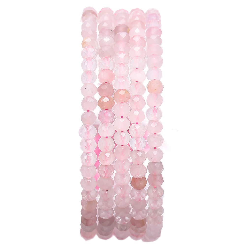 BEADIA Faceted Natural Rose Quartz Crystal Stone Rondelle 3x4mm Loose Semi Gemstone Beads for Jewelry Making 38cm