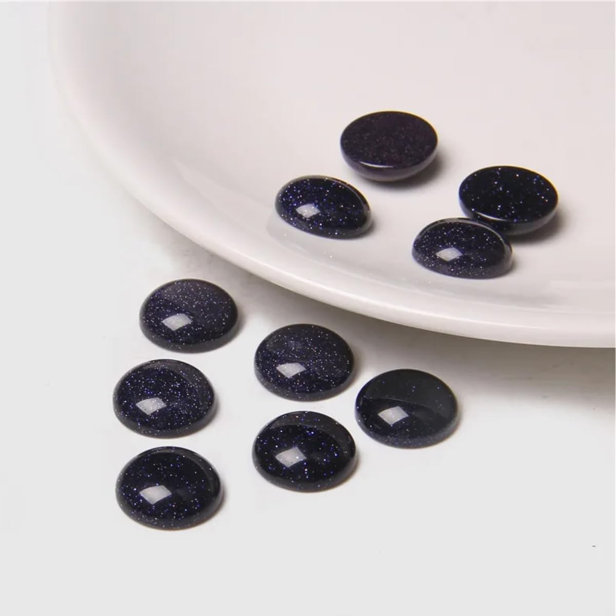 20pcs 12mm Natural Stone No Hole Blue Sandstone Semicircle Smooth Cabochons Beads Healing Chakra Crystal Stone Bead for Jewelry Making Rings Earrings Necklace Bracelet DIY Crafts