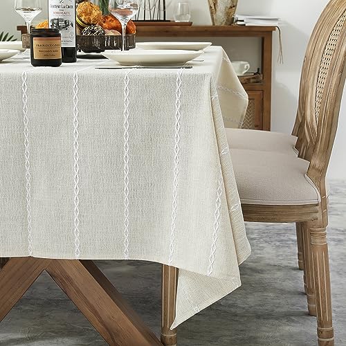 Chassic 60 x 120 inches Farmhouse Style Linen tablecloths, Wrinkle Resistant Washable Dining Room Table Cloths for 8 Foot Rectangle Tables - Beige - color: Beige, size: 120" x 60" (Rectangular)