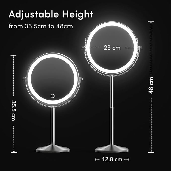Fancii 9-Inch Lighted Makeup Mirror Height Adjustable with 10X /1X Magnification - Rechargeable, Double Sided LED Vanity Mirror with Light and Stand, 360° Swivel (Hailey)