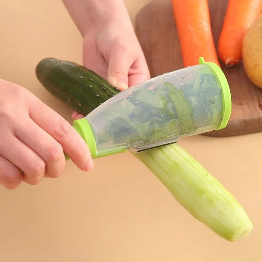 Megqi Multifunctional Storage Type Peeling Knife Peeling Knife With Storage Tube Peeler Peeling Apple Supplies Household Peeling Knife (Green) 21*5.5*5.5