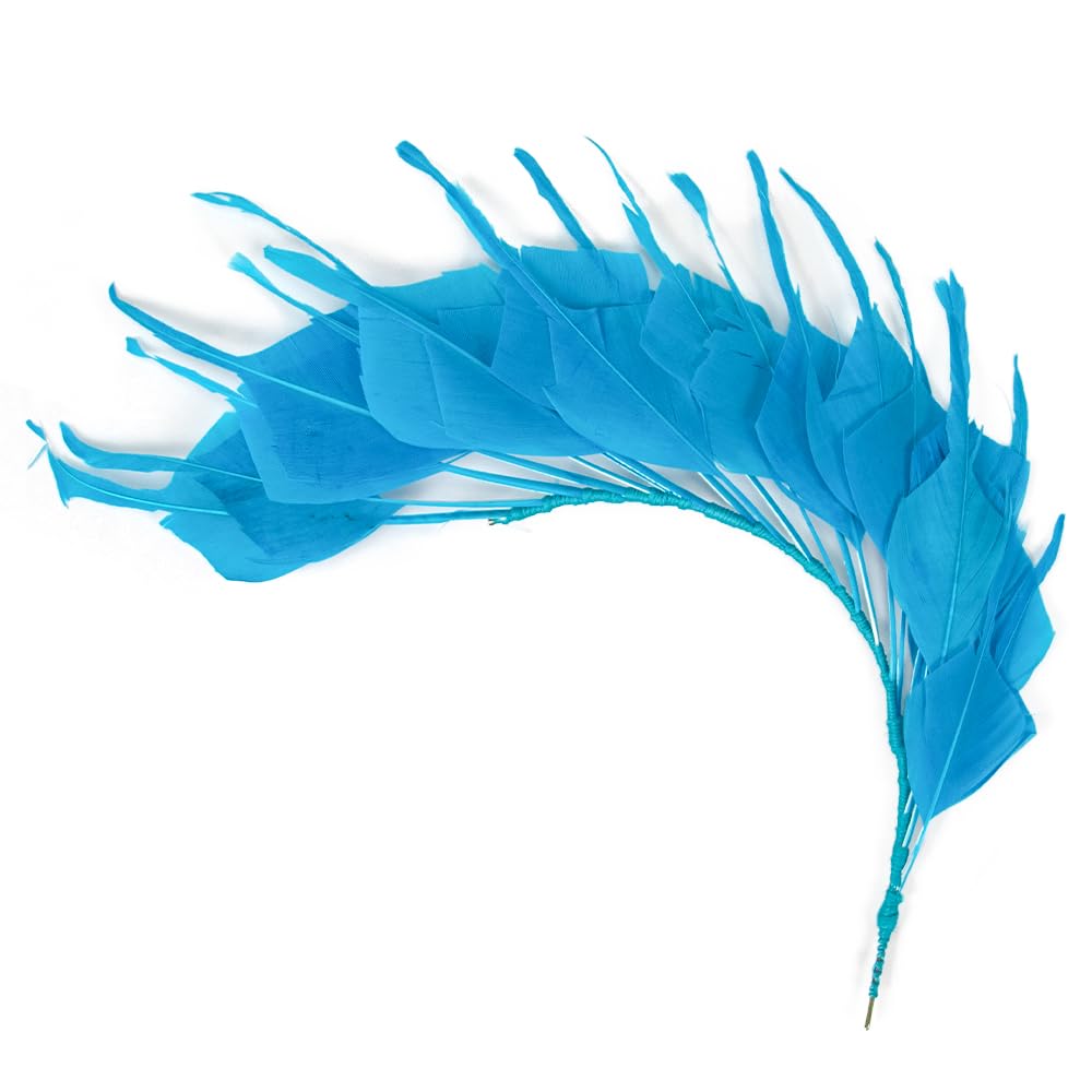 WENCELYL Trimmed Goose Feather Wire Flower Single Pack Feather Flower Arrow Shaped Tips Natural Goose Swan Feathers for Wedding Decor Millinery Fascinator (Turquoise)