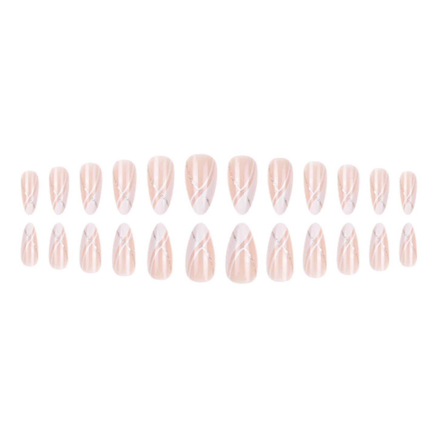 Kamize Short Almond Fake Nails Press on Nails Full Cover Acrylic Swirl False Nails Glossy for Women 24PCS