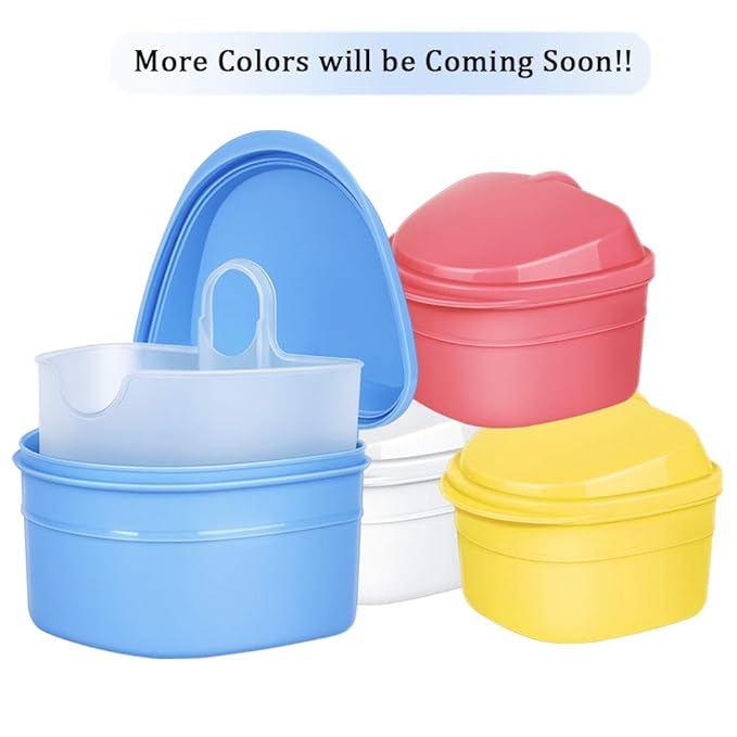 Denture Bath Box Cup Container Case, Complete Clean Care for Dentures, Clear Braces, False Teeth, Mouth Guard, Night Guard & Retainers,Traveling (Black & White)