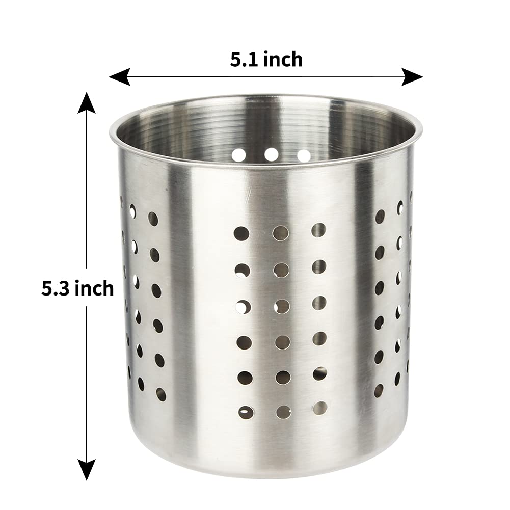 Saiveina Stainless Steel Utensil Holder Kitchen Holder Restaurant Cooking Utensil Holder for Forks Spatula, 5.3'' x 5.1" Round Utensil Organizer