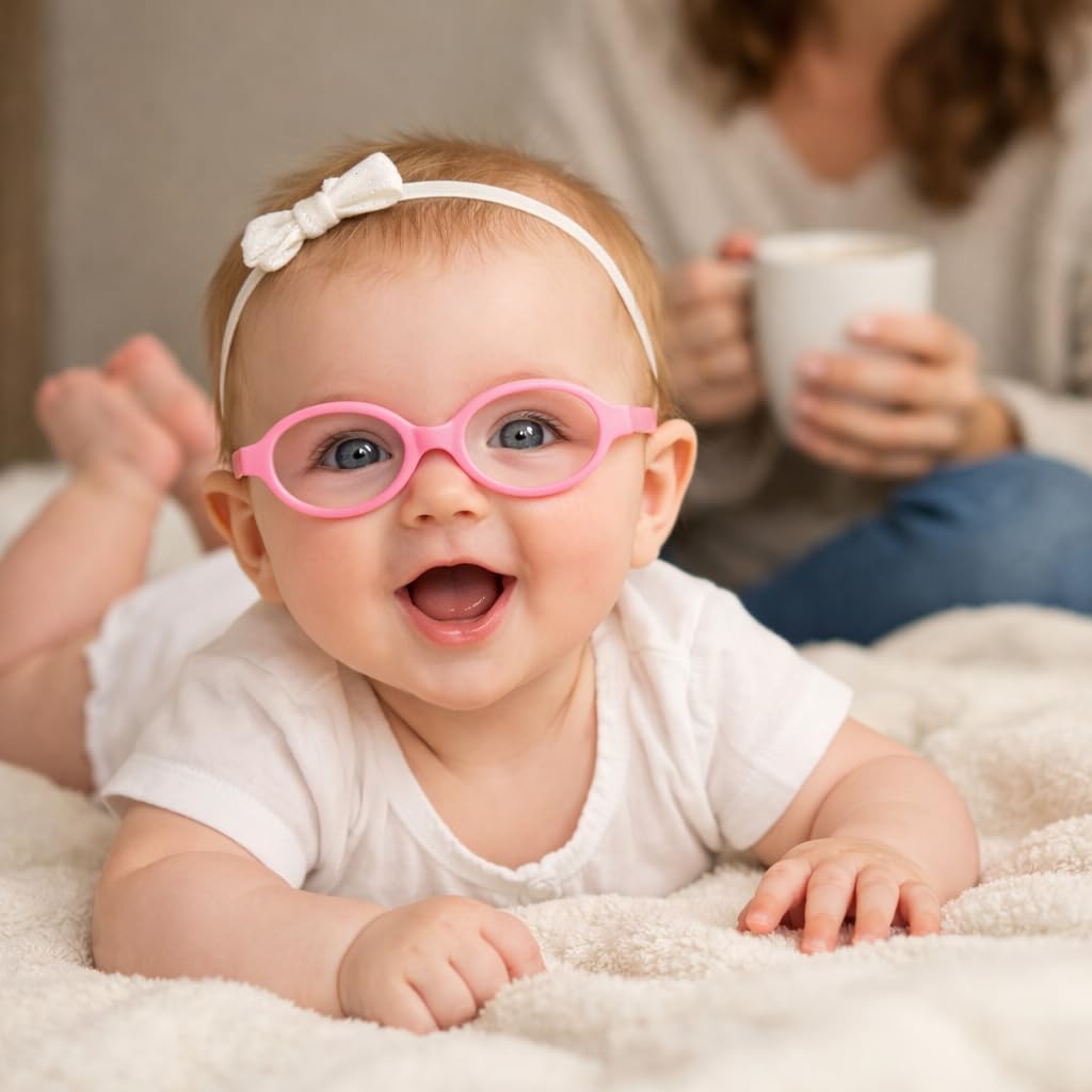 Geborilma Cute Baby Glasses 0-6 Months - XXS Round Infant Glasses with Strap - Clear Lens Newborn Spectacles