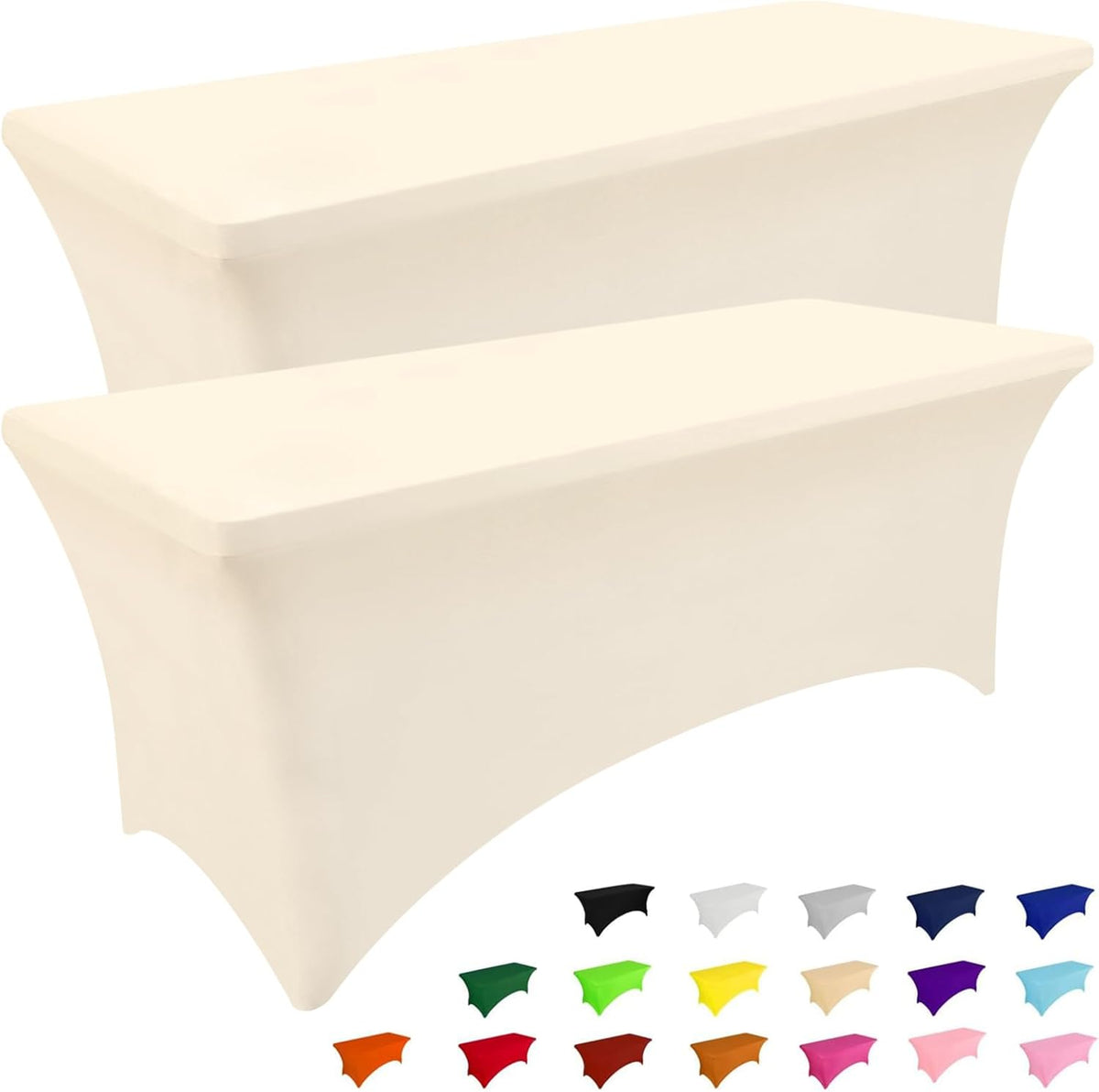 Smiry 2 Pack Spandex Table Cloth 8FT, Elastic Fitted Stretch Tablecloths, Washable and Wrinkle Free Rectangular Patio Table Cover for Outdoor, Wedding, Banquet & Parties (Beige, 96Lx30Wx30H Inch)