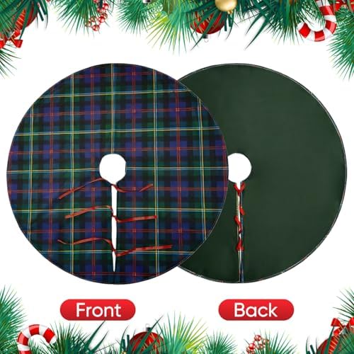 Malcolm Tartan Blue & Green Printed Christmas Tree Skirt, 36 Inch
