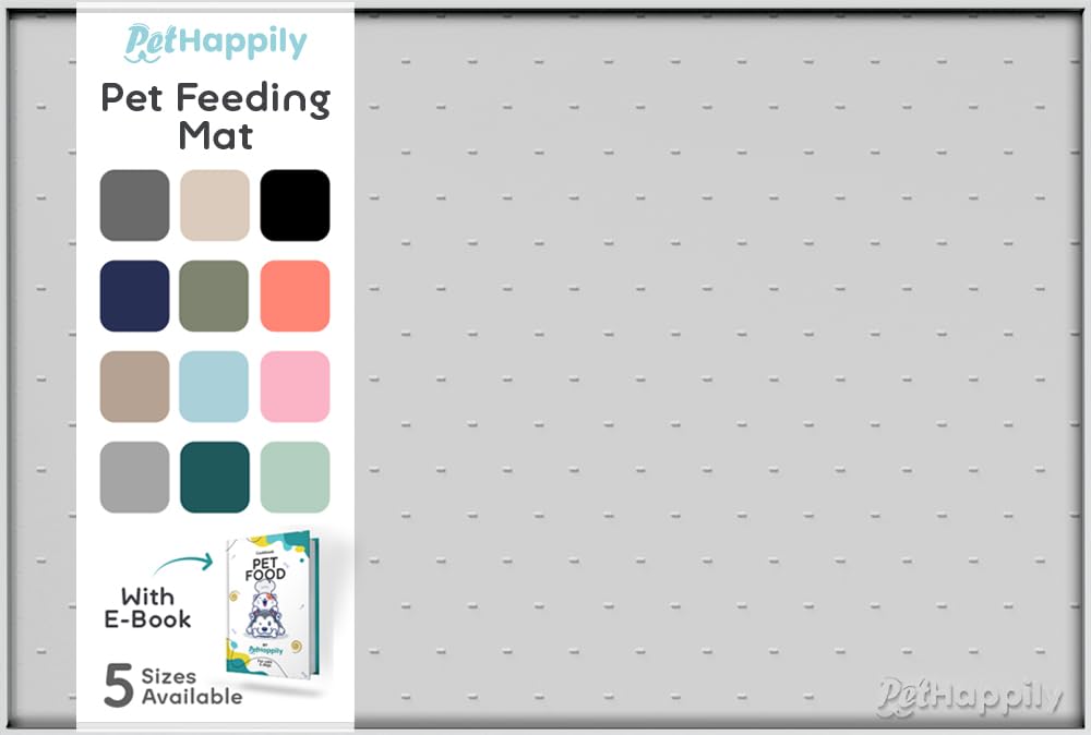 PetHappily Dog Food Mat - Raised Edges Dogs Mat for Food and Water Prevent Spill, Waterproof Cat Food Mats Protect Floors, Easy Clean Dog Bowl Mats for Food and Water, Silicone Pet Food Tray