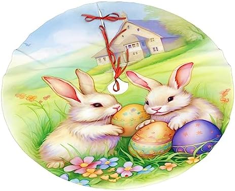Easter Bunnies Eggs Christmas Tree Skirts 30", Xmas Tree Cloth Mats Trees Skirts for Decor Gift, Home Decoration